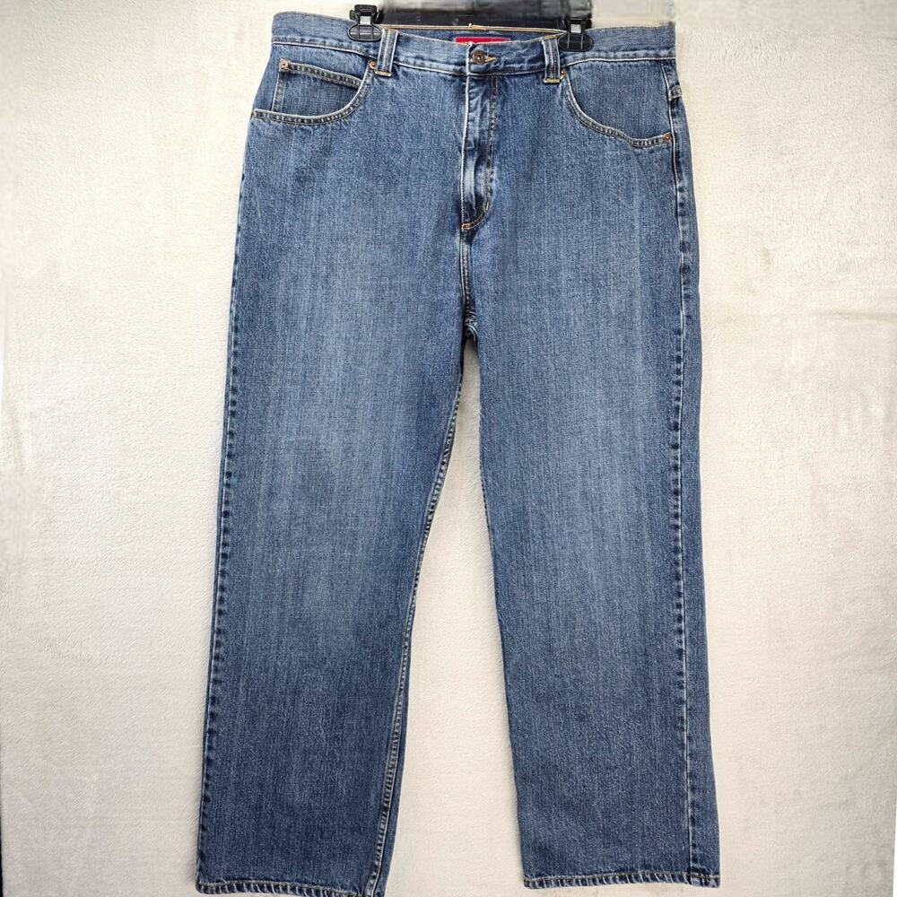 Vintage Anchor Blue Jeans Mens 38x30 Blue Baggy Wide Leg Denim Pants Y2K